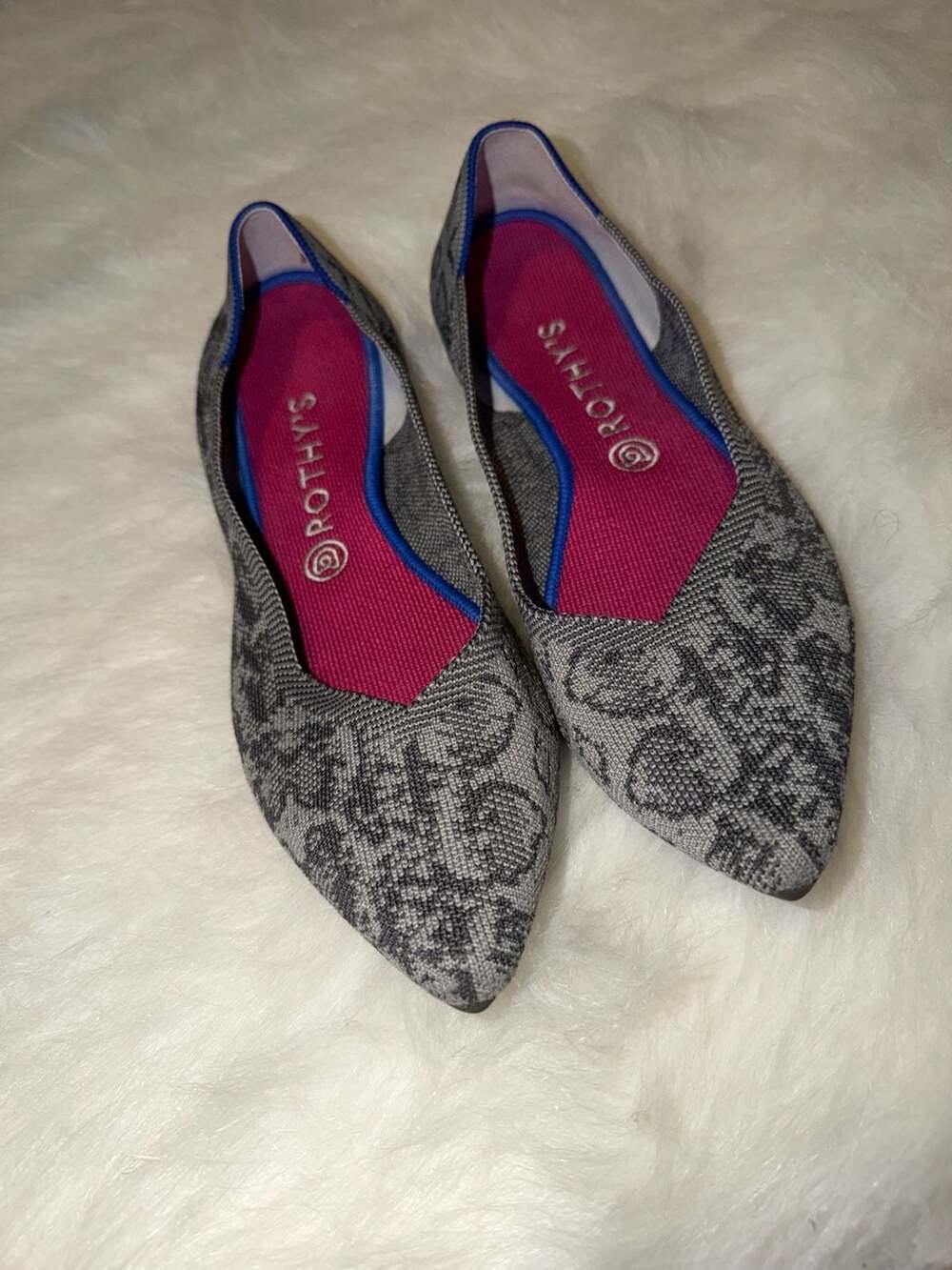 Rothy's The Point Grey Stone Snake Print Pointed Toe Flats